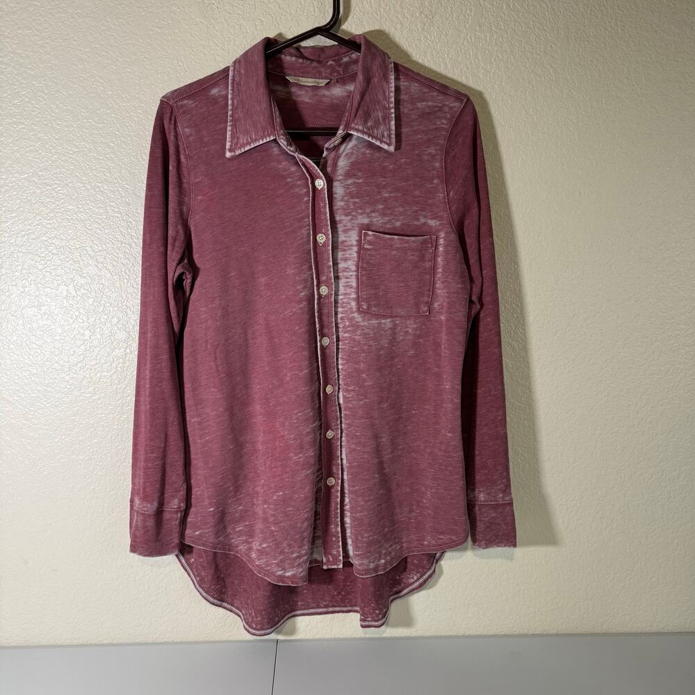 Soft Surroundings Burnout Faded High Low Button Down Tunic Collar Purple Women M